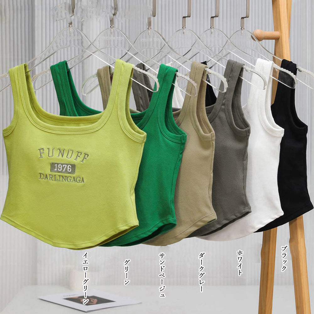 タンクトップ ロゴ カップ付き レディース 英字プリント 短丈